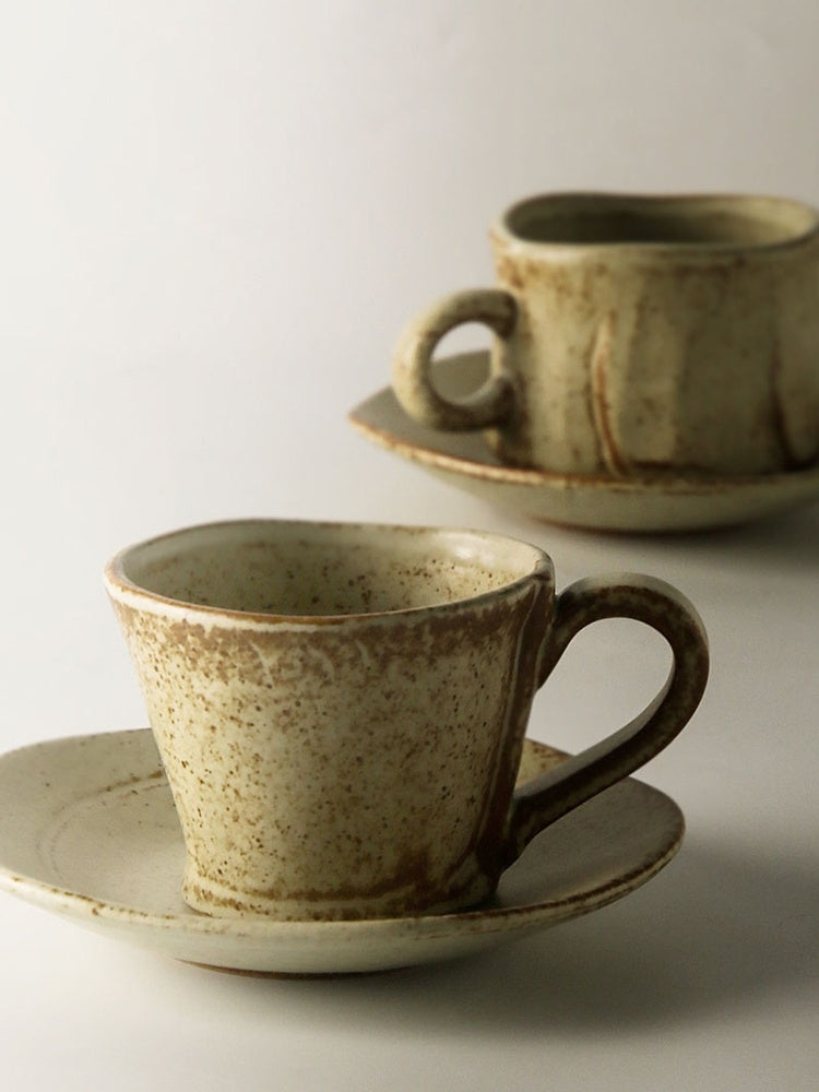 Japanese Retro Coffee Cup With Saucer Simple Ceramic Coffee Cup Handmade Art Cup Stoneware Breakfast Cup Afternoon Tea