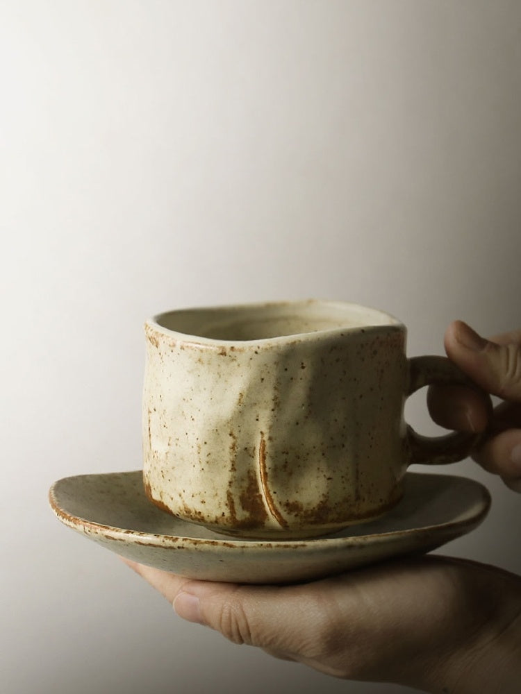 Japanese Retro Coffee Cup With Saucer Simple Ceramic Coffee Cup Handmade Art Cup Stoneware Breakfast Cup Afternoon Tea