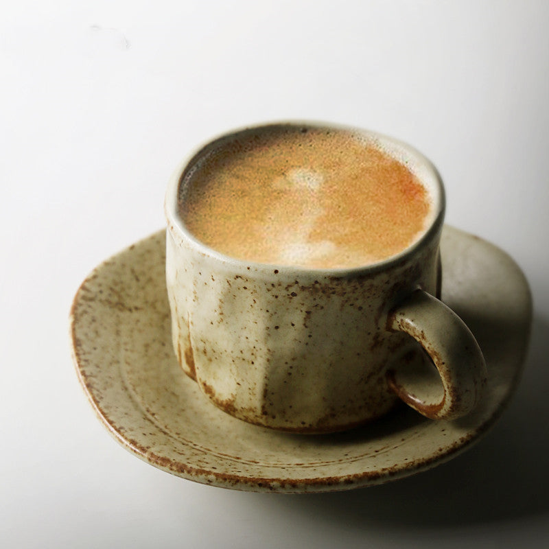 Japanese Retro Coffee Cup With Saucer Simple Ceramic Coffee Cup Handmade Art Cup Stoneware Breakfast Cup Afternoon Tea