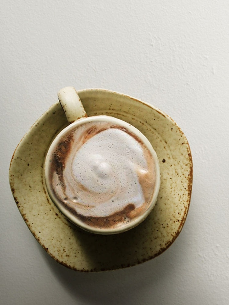 Japanese Retro Coffee Cup With Saucer Simple Ceramic Coffee Cup Handmade Art Cup Stoneware Breakfast Cup Afternoon Tea