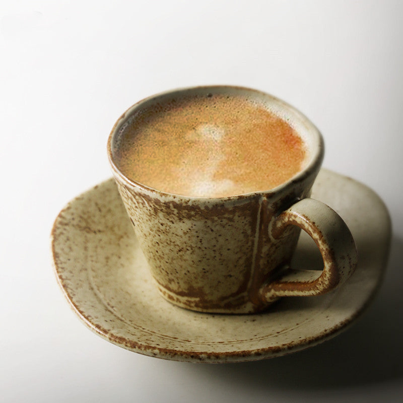 Japanese Retro Coffee Cup With Saucer Simple Ceramic Coffee Cup Handmade Art Cup Stoneware Breakfast Cup Afternoon Tea