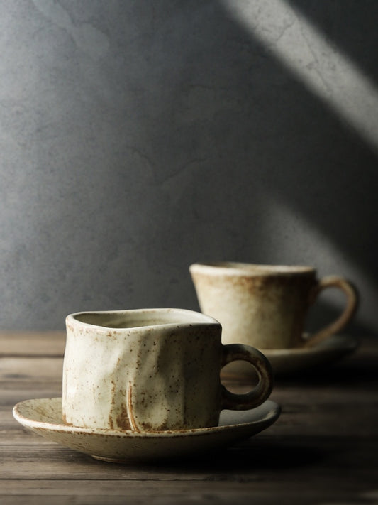 Japanese Retro Coffee Cup With Saucer Simple Ceramic Coffee Cup Handmade Art Cup Stoneware Breakfast Cup Afternoon Tea
